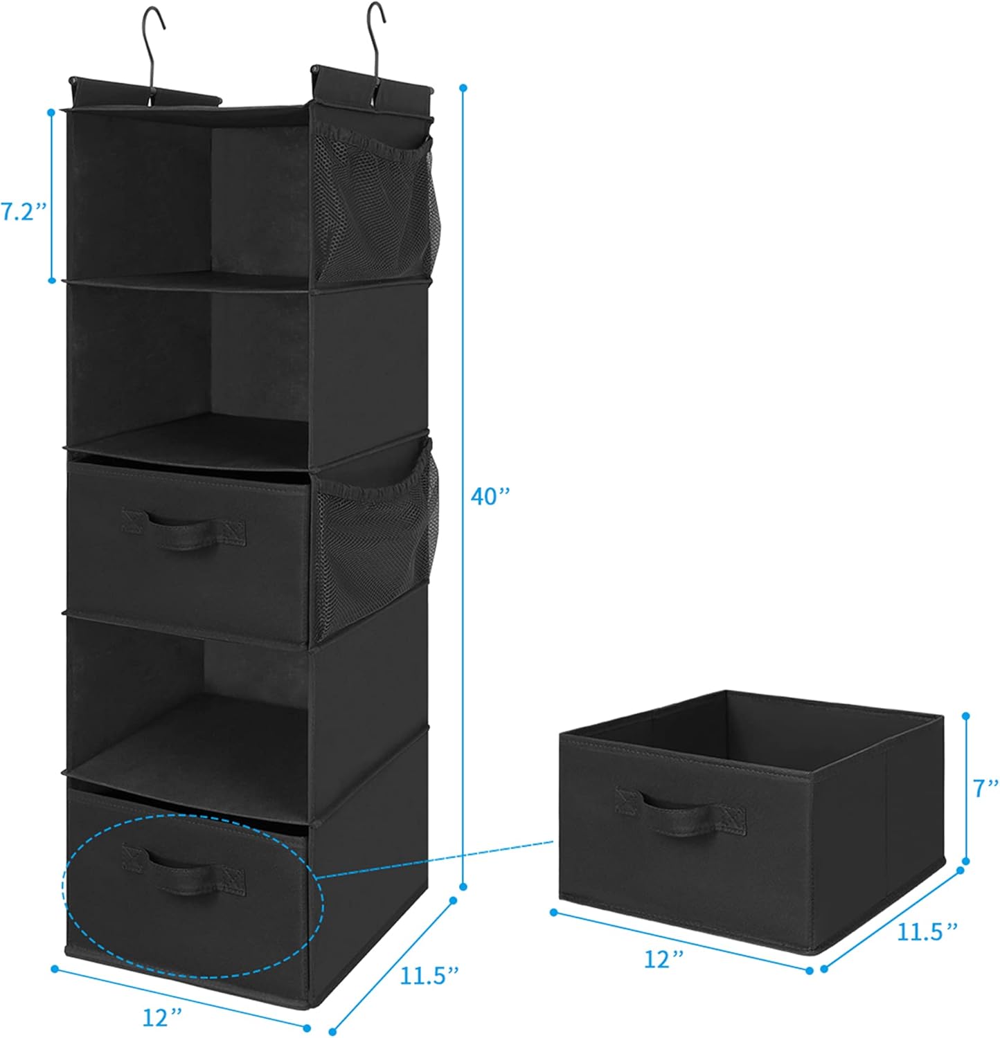 MAX Houser 5 Tier Shelf Hanging Closet Organizer, Cloth Hanging Shelf with 2 Sturdy Hooks for