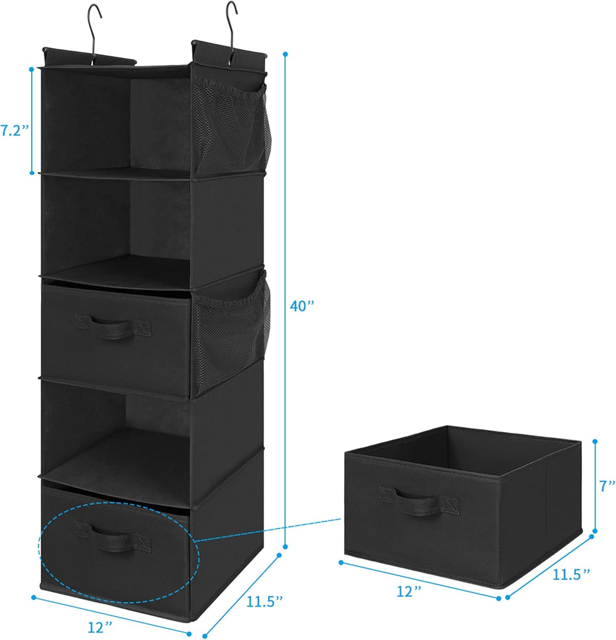 MAX Houser 5 Tier Shelf Hanging Closet Organizer, Cloth Hanging Shelf with 2 Sturdy Hooks for