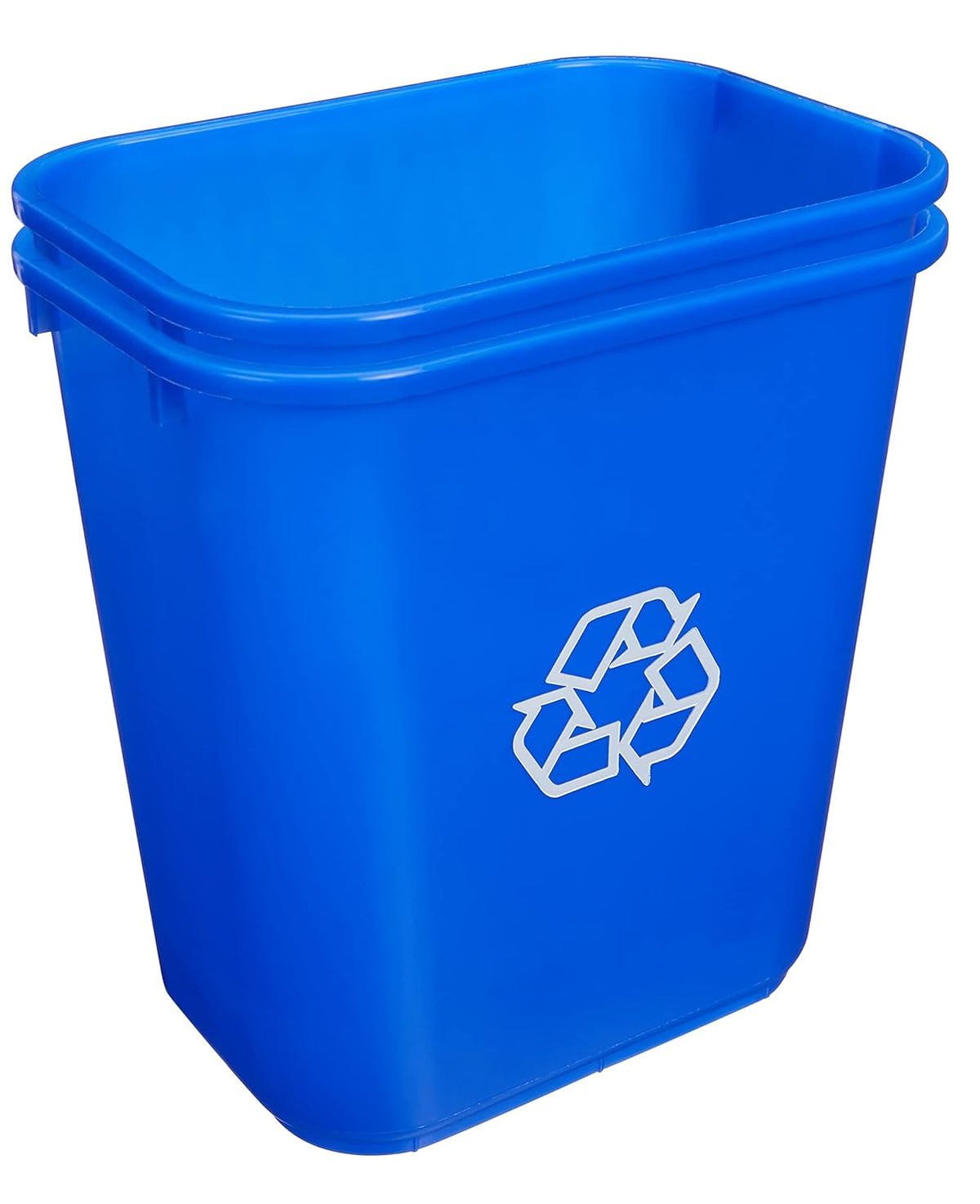 Amazon Basics Rectangular Commercial Office Wastebasket, w/Recycle Logo, 7 gallon (Pack of 2), Blue