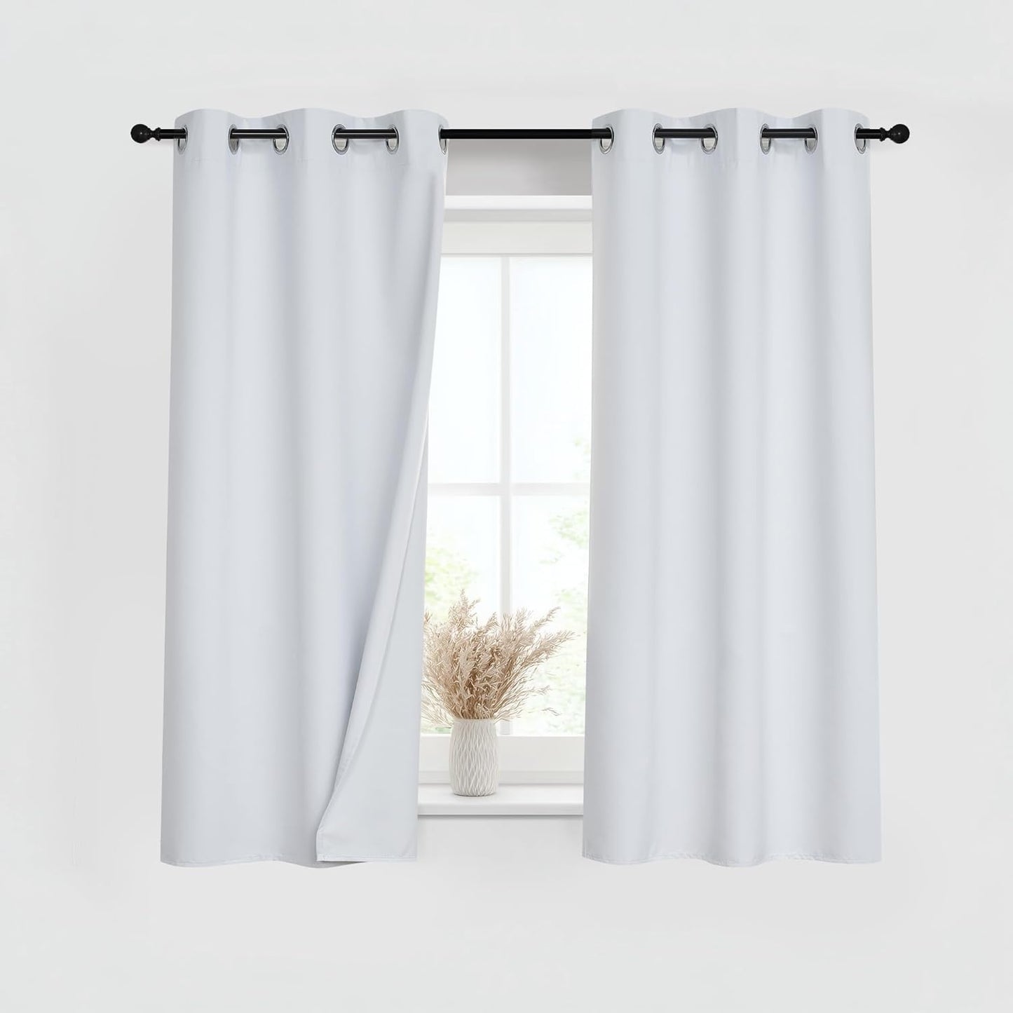 PONY DANCE White 100% Blackout Short Curtains for Kitchen Over Sink 36 inch Long 2 Panels Set