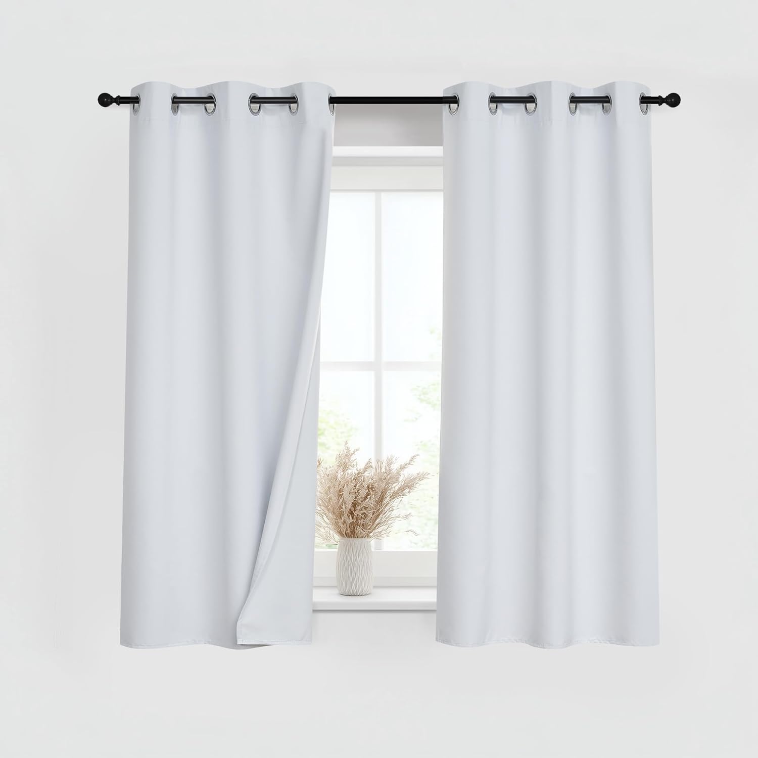 PONY DANCE White 100% Blackout Short Curtains for Kitchen Over Sink 36 inch Long 2 Panels Set