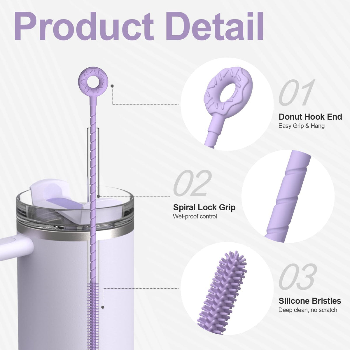 YOTIME Silicone Straw Cleaner Brush, 2 Pcs Reusable Straw Brush(6mm+9mm) for Cleaning Narrow & Wide