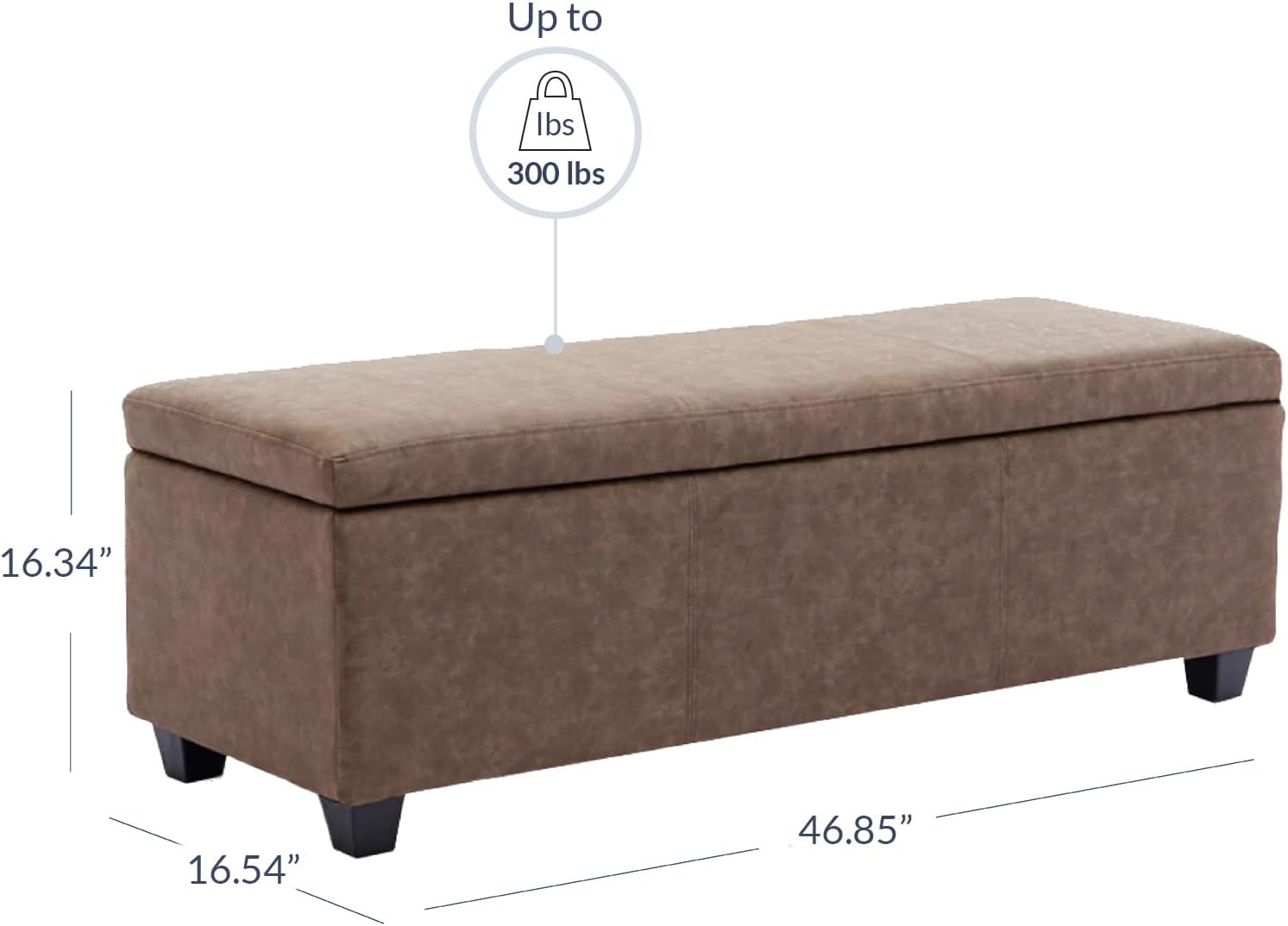 BELLEZE Storage Faux Leather Ottoman, 47 Inch Bench Bedroom Bench with Safety Close Hinge, Extra