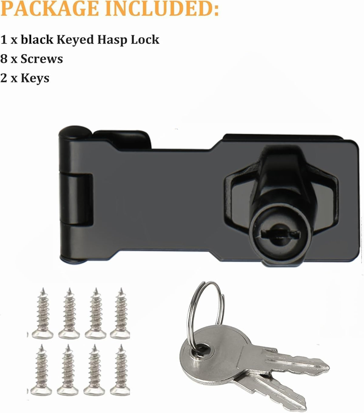 Alise Keyed Hasp Lock,3 Inch Safety Packlock Clasp Hasp Lock Latch with Lock, Black Door Hinge Lock