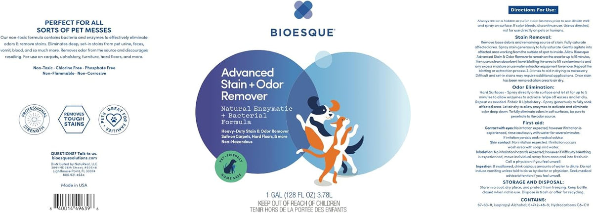 Bioesque Advanced Stain + Odor Remover, Pet-Friendly Natural Enzymatic & Bacterial Formula