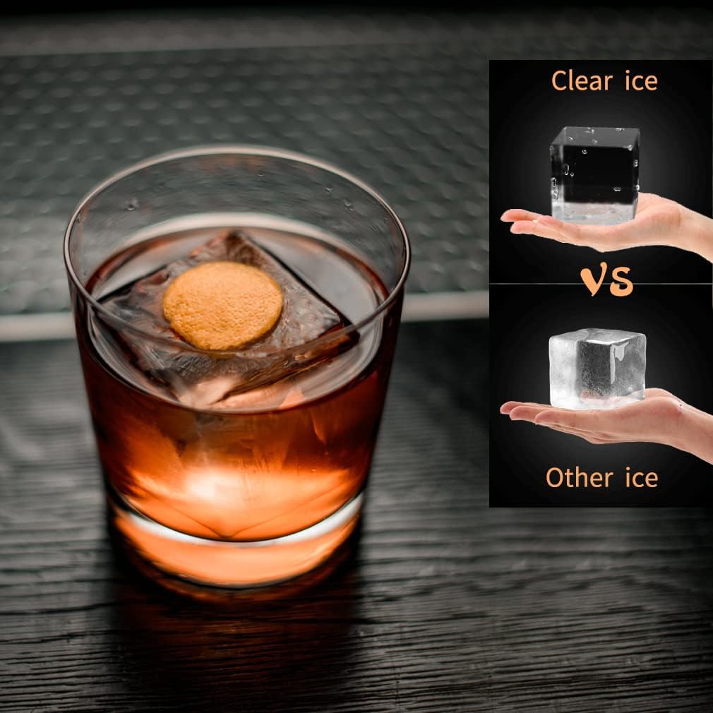 TINANA Upgrade 2 Inch Clear Ice Cube Tray Make 8 Large Square Crystal Clear Ice Cube Maker for