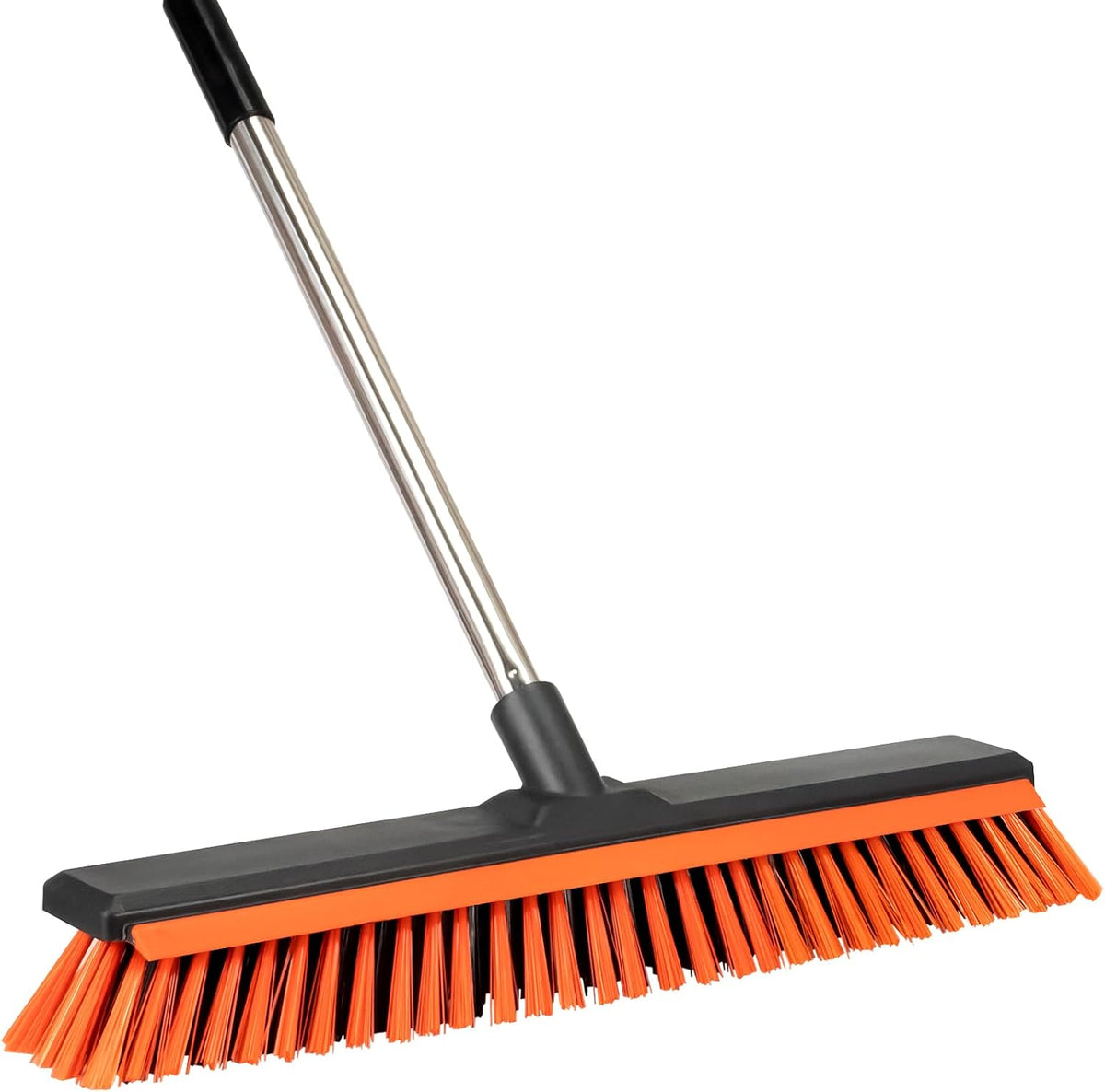 18" Push Broom Outdoor with Rubber Squeegee,Heavy Duty Broom Brush with Handle,Stiff Bristles for
