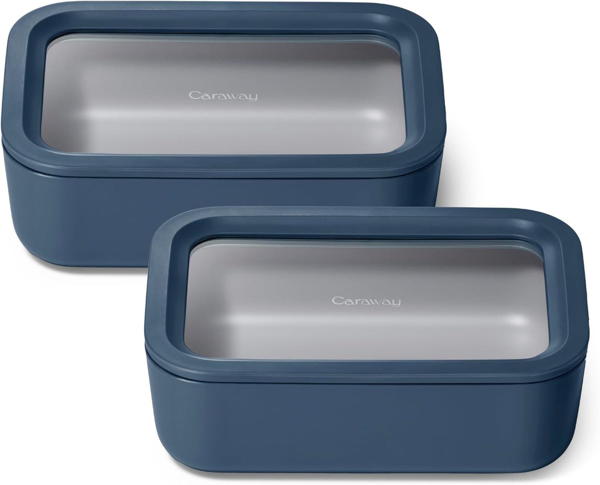 Caraway 2pc Glass Food Storage Set - 6.6 Cup Food Containers (2) - Ceramic Coated - Non Toxic, Non