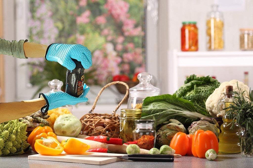 Kitchen Oven Gloves - Dual-Layer Heat Resistant Grilling Gloves, Silicone Oven Mitts with 5