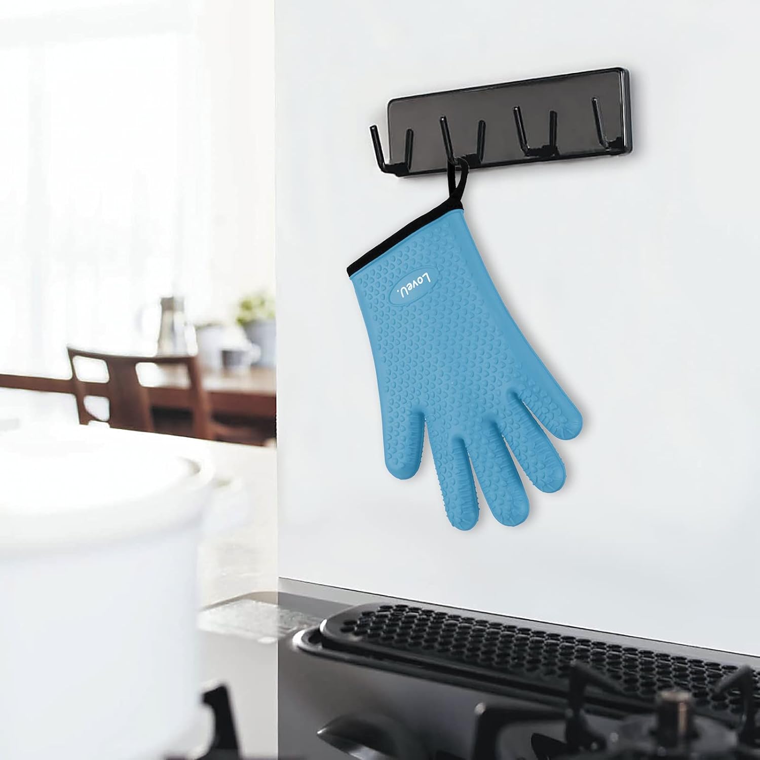 Kitchen Oven Gloves - Dual-Layer Heat Resistant Grilling Gloves, Silicone Oven Mitts with 5
