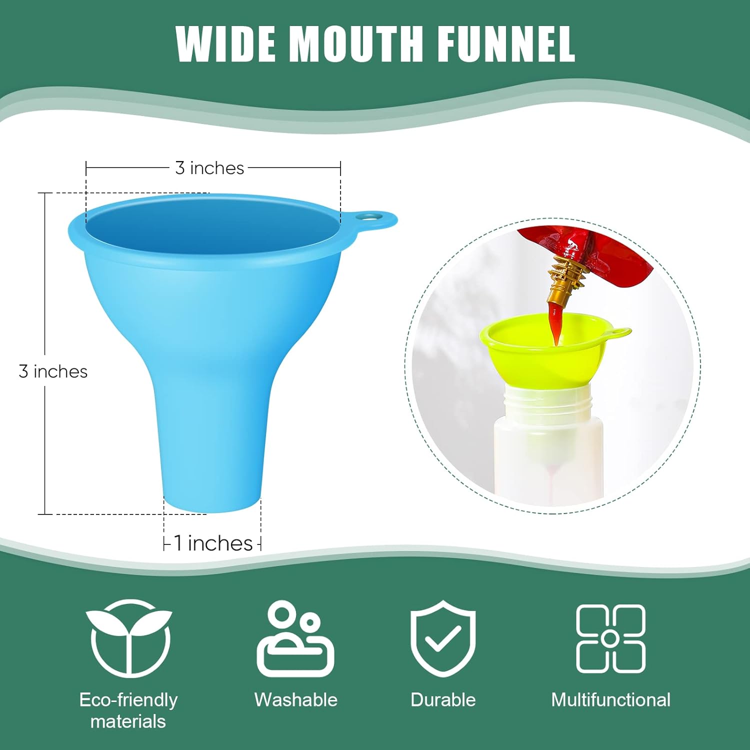 Silicone Funnels 4 Pieces Wide Mouth Funnel Flexible Condiment Sauce Canning Set for Home
