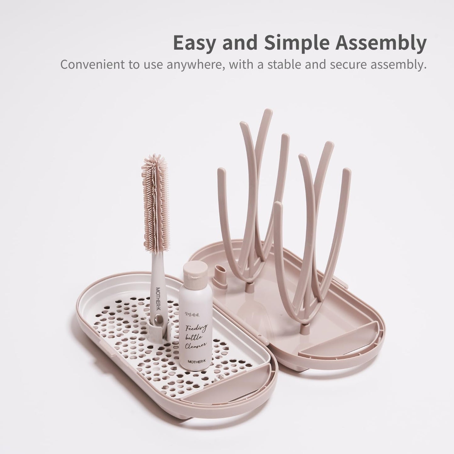 MOTHER-K Travel Baby Bottle Drying Rack Set - Baby Bottle Cleaner Kit with Cleanser and Mini