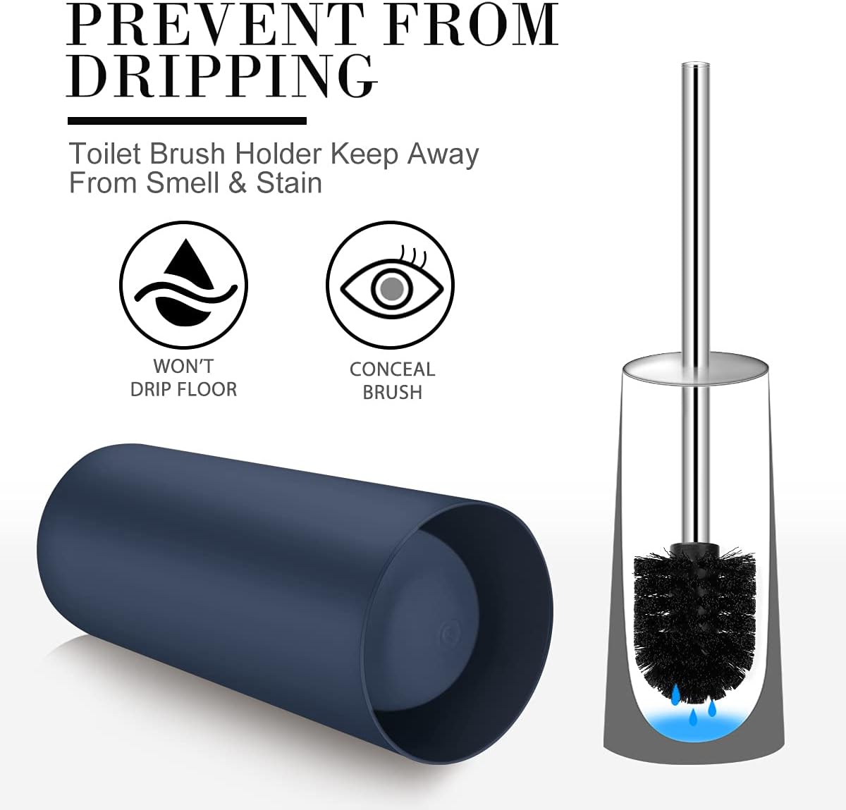 Toilet Brush and Holder, 2 Pack Toilet Brush with 304 Stainless Steel Long Handle, Toilet Bowl