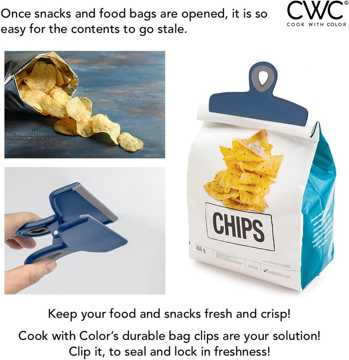 COOK WITH COLOR Bag Clips - Heavy Duty Chip Clip and Refrigerator Magnet Clips for Food Storage