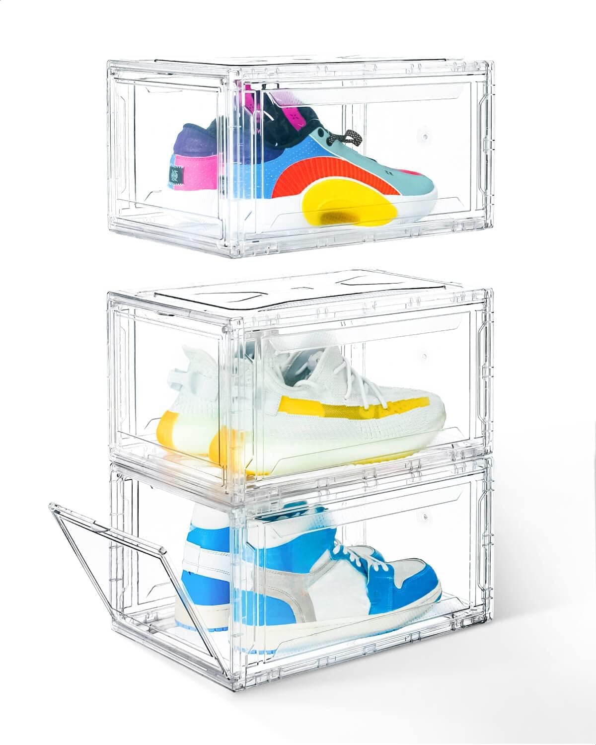 KDOR Shoe Boxes Clear Plastic Stackable 3 Pack Shoe Storage for Sneakerheads, Shoe Display Case