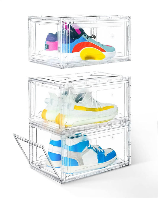 KDOR Shoe Boxes Clear Plastic Stackable 3 Pack Shoe Storage for Sneakerheads, Shoe Display Case