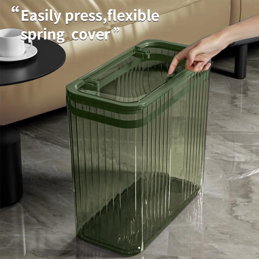 Transparent Trash Can, Bathroom Trash Cans with Lids, 3.5 Gallon Garbage Can for Bedroom, Office