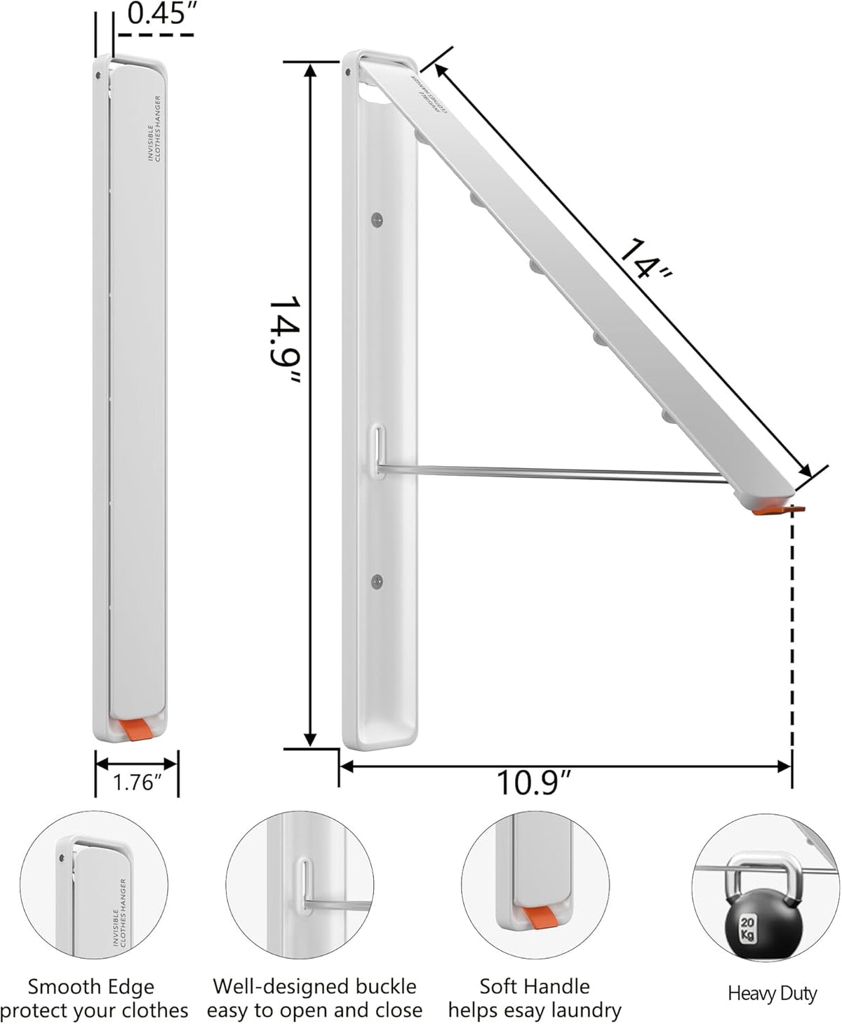 Dr.DJ Clothes Drying Rack, Wall-Mounted Retractable & Foldable Clothes Hanger for Laundry Room