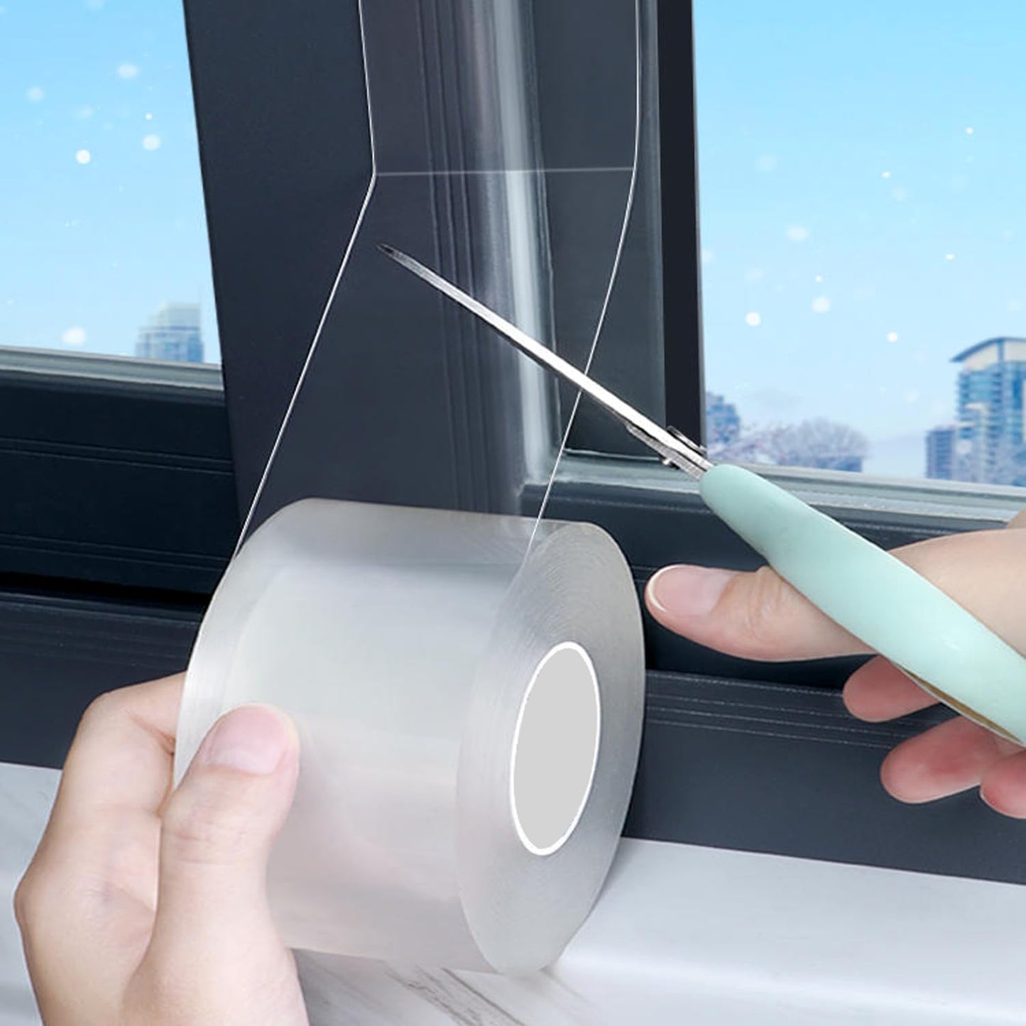 Transparent Window Weather Sealing Tape 2 Inch x 16.5 FT Weather Stripping Residue-Free Clear