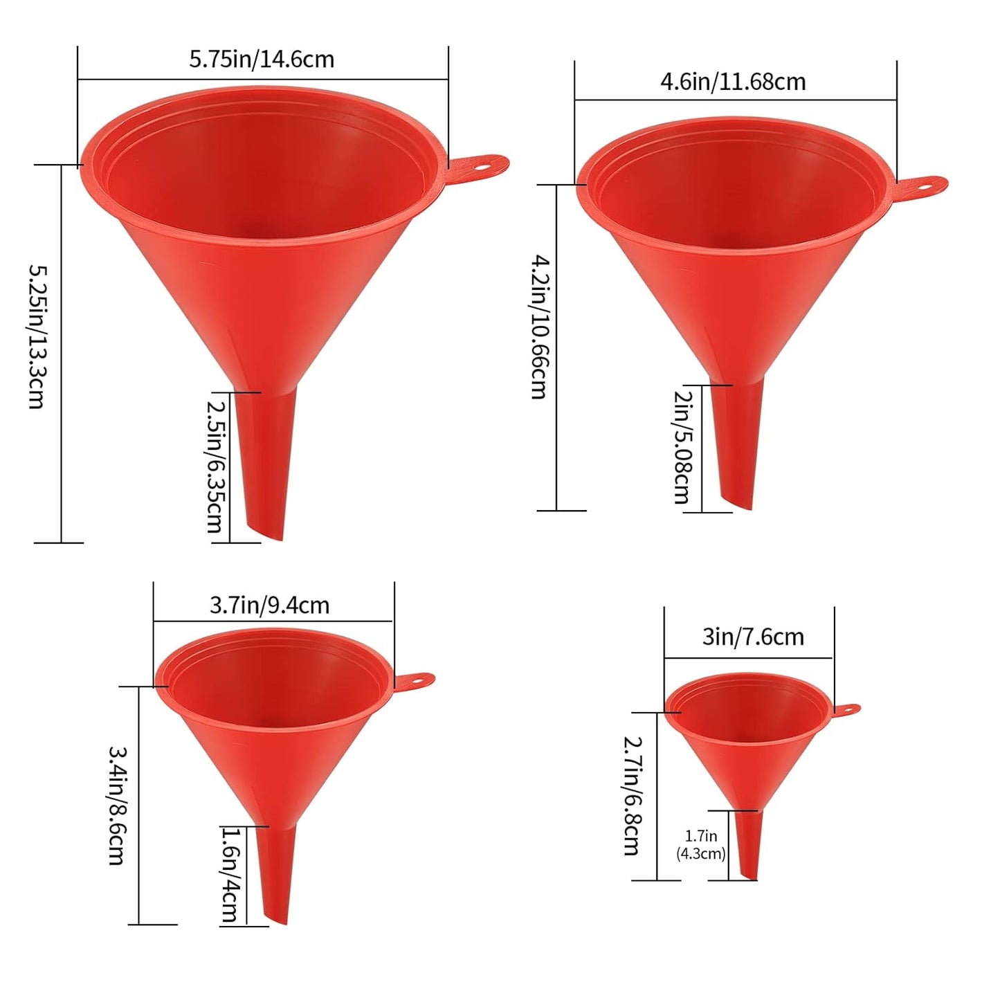 XhjzgcTec 8 Pcs Plastic Funnel Set, Oil Funnels for Filling Bottles or Containers, Multipurpose