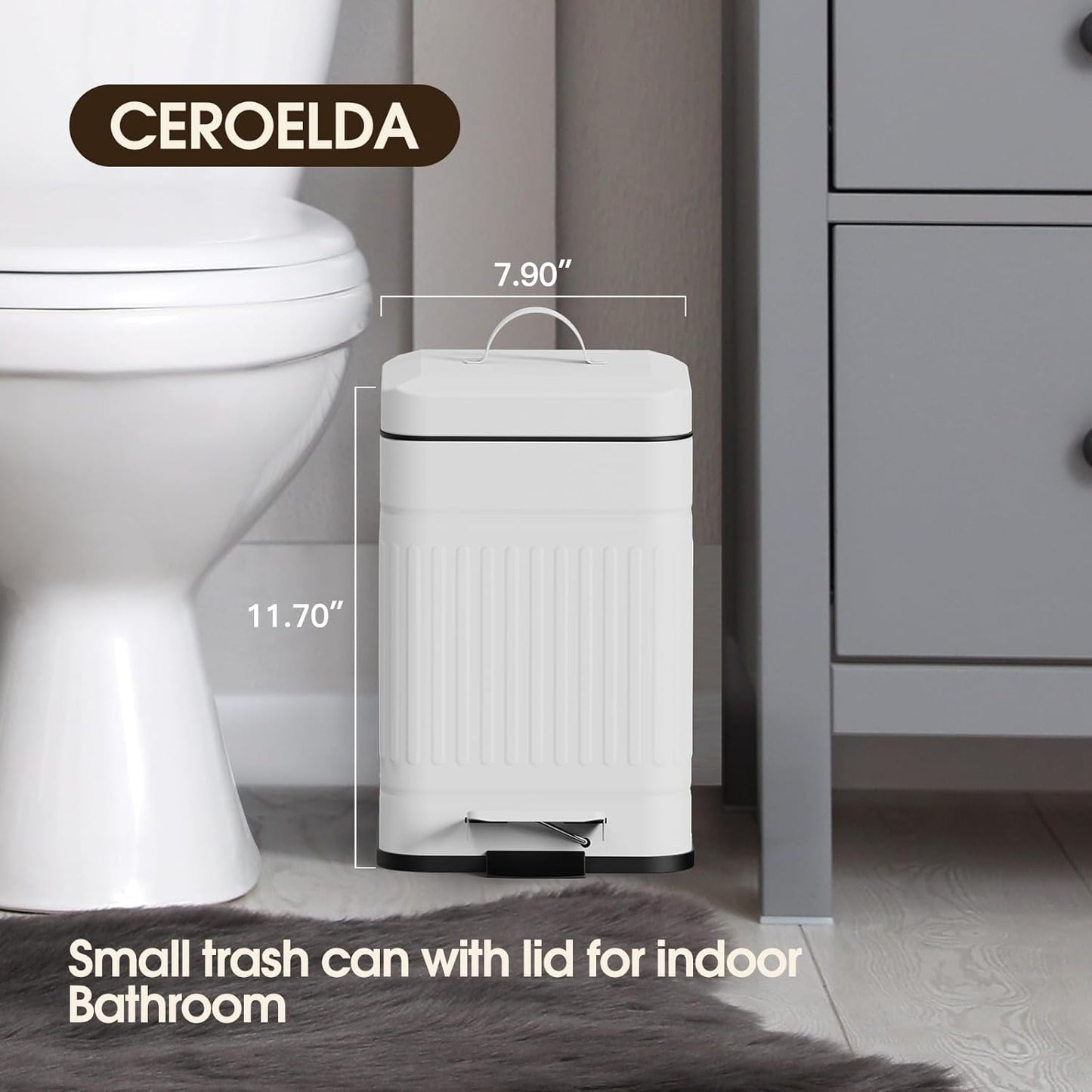 CEROELDA Small Trash Can with Lid-5L/1.3 Gal, Stainless Steel Outdoor Dog Poop Garbage