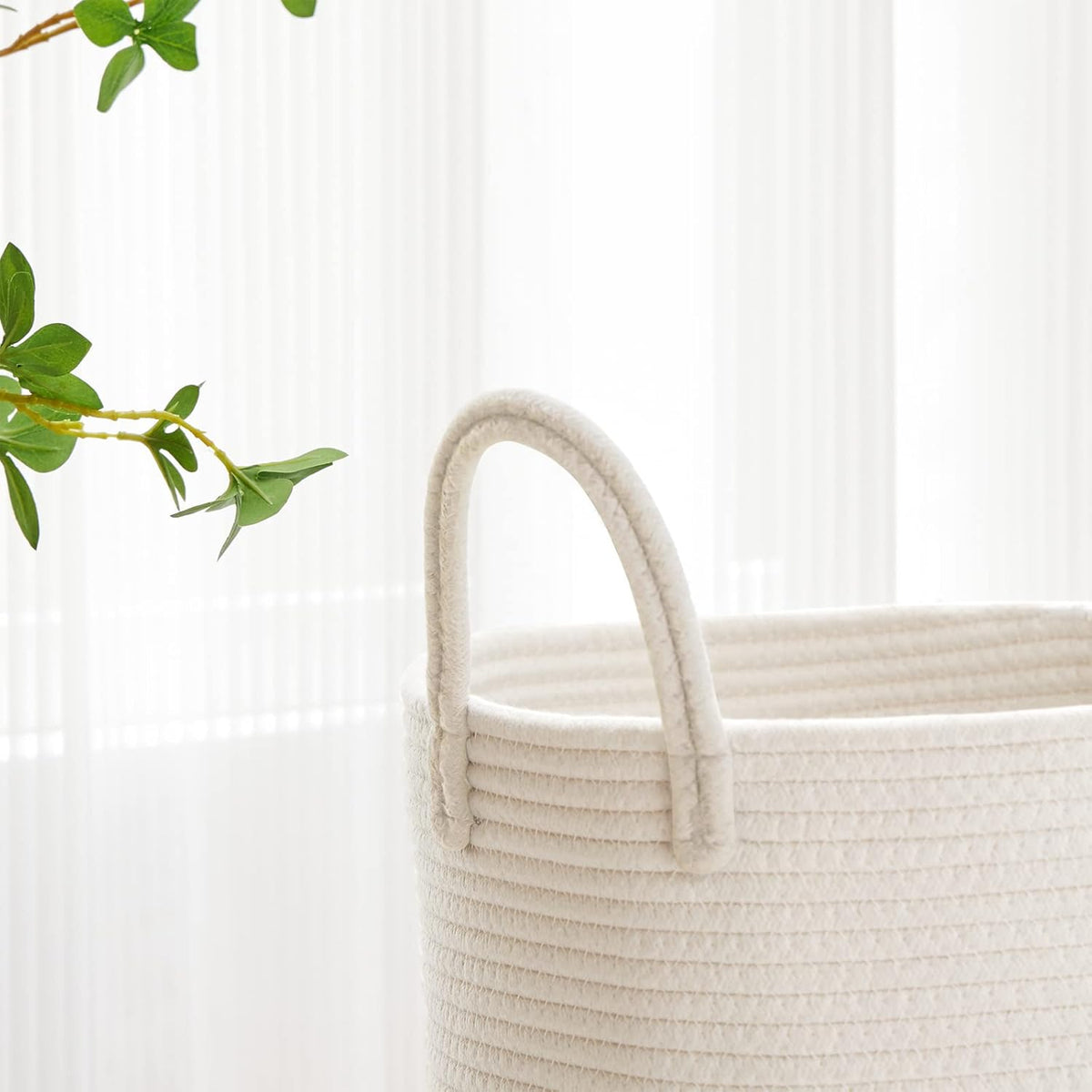 VIPOSCO Large Laundry Hamper, Tall Woven Rope Storage Basket for Blanket, Toys, Dirty Clothes in