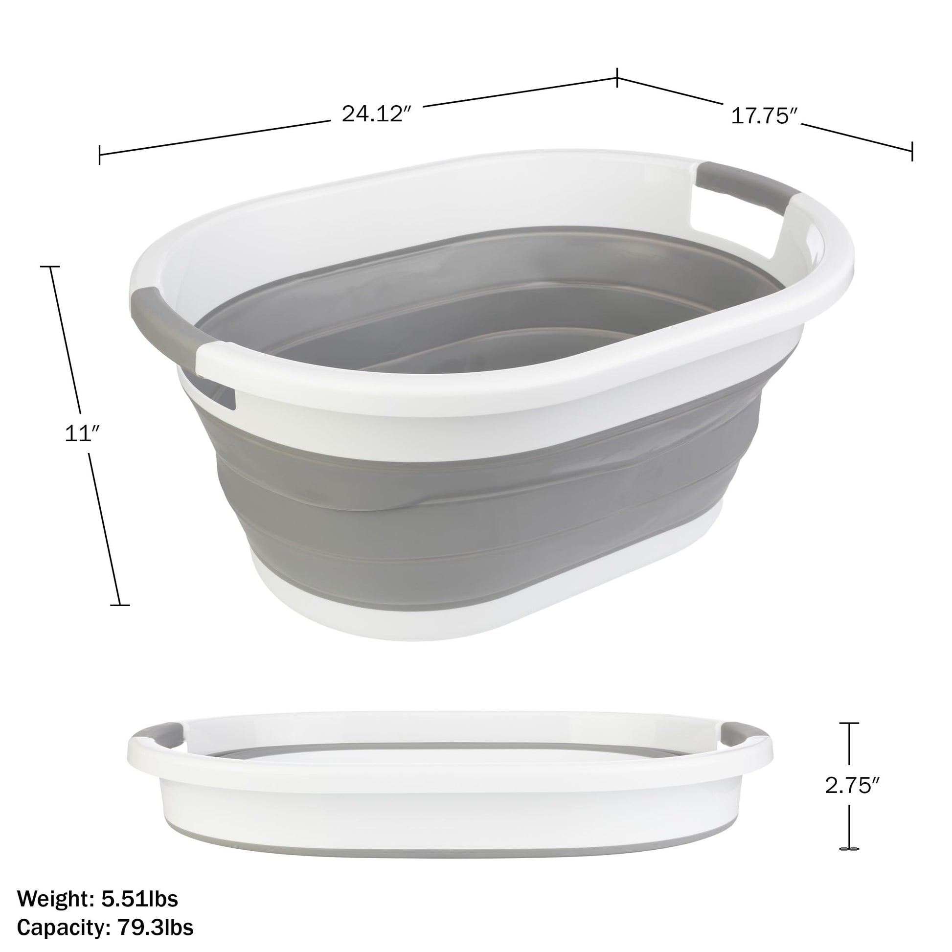 Collapsible Laundry Basket - 39L (10.3-Gallon) Portable Sink - Multipurpose Plastic Bin, Hamper, or