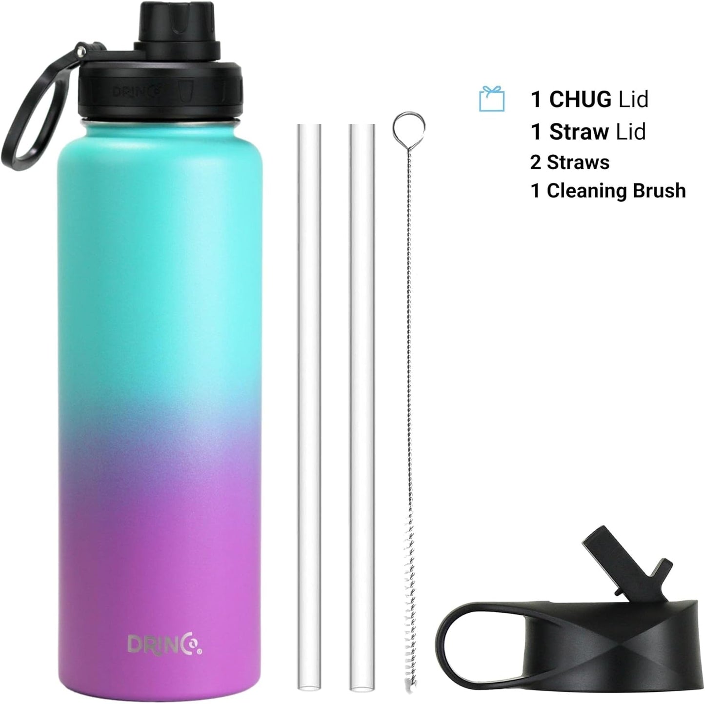 DRINCO Stainless Steel Water Bottle Spout Lid Vacuum Insulated Double Wall Water Bottle Wide Mouth