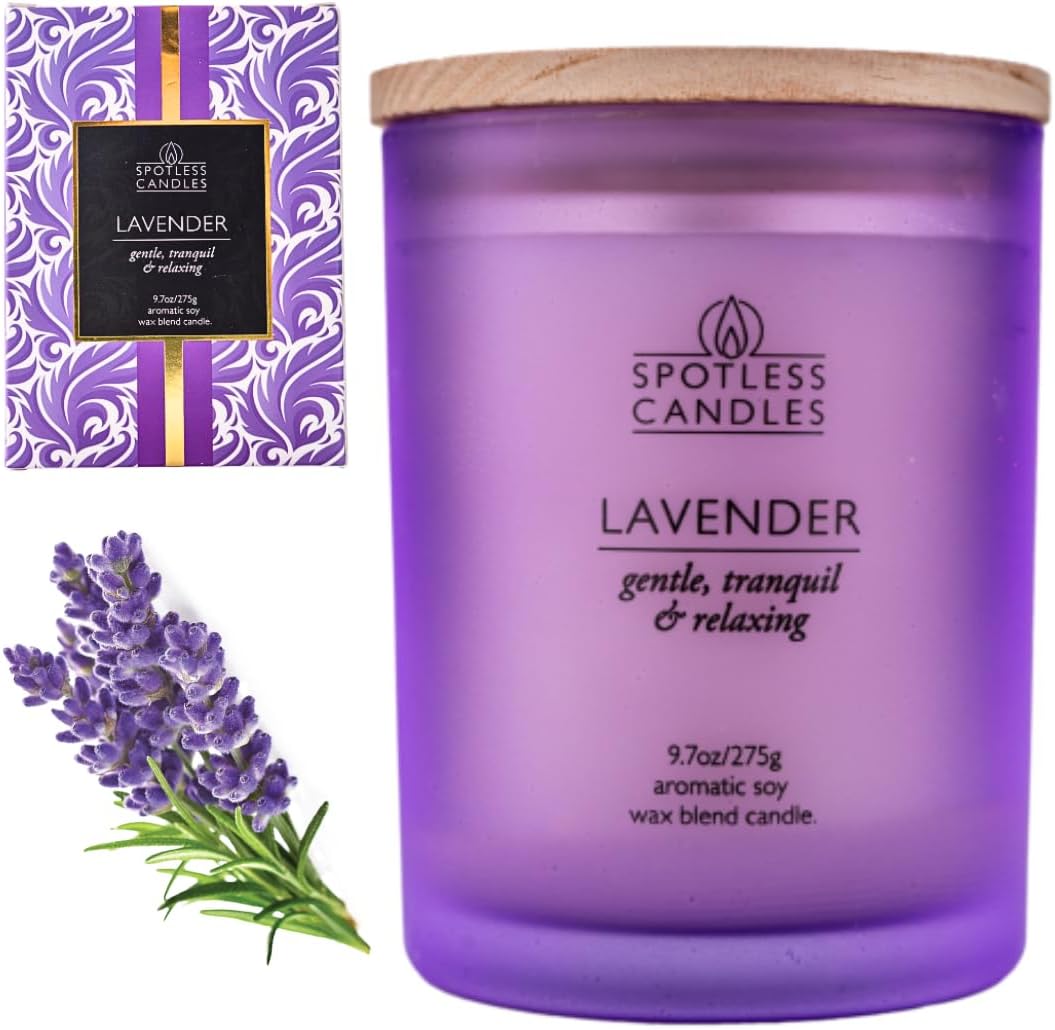 Lavender Candle - 9.7 oz /275g Lavender Scented Candle in Purple Glass Jar with Wooden Lid and