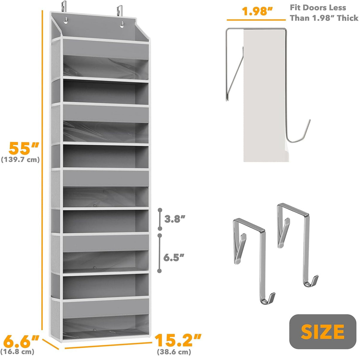 SpaceAid 1 Pack Over The Door Organizer with 5 Large Pockets and 10 Mesh Side Pockets, 5 Layers