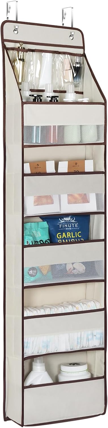 Univivi 6-Shelf Over Door Hanging Organizer Fabric Baby Door Storage with 5 Large Pockets and 3
