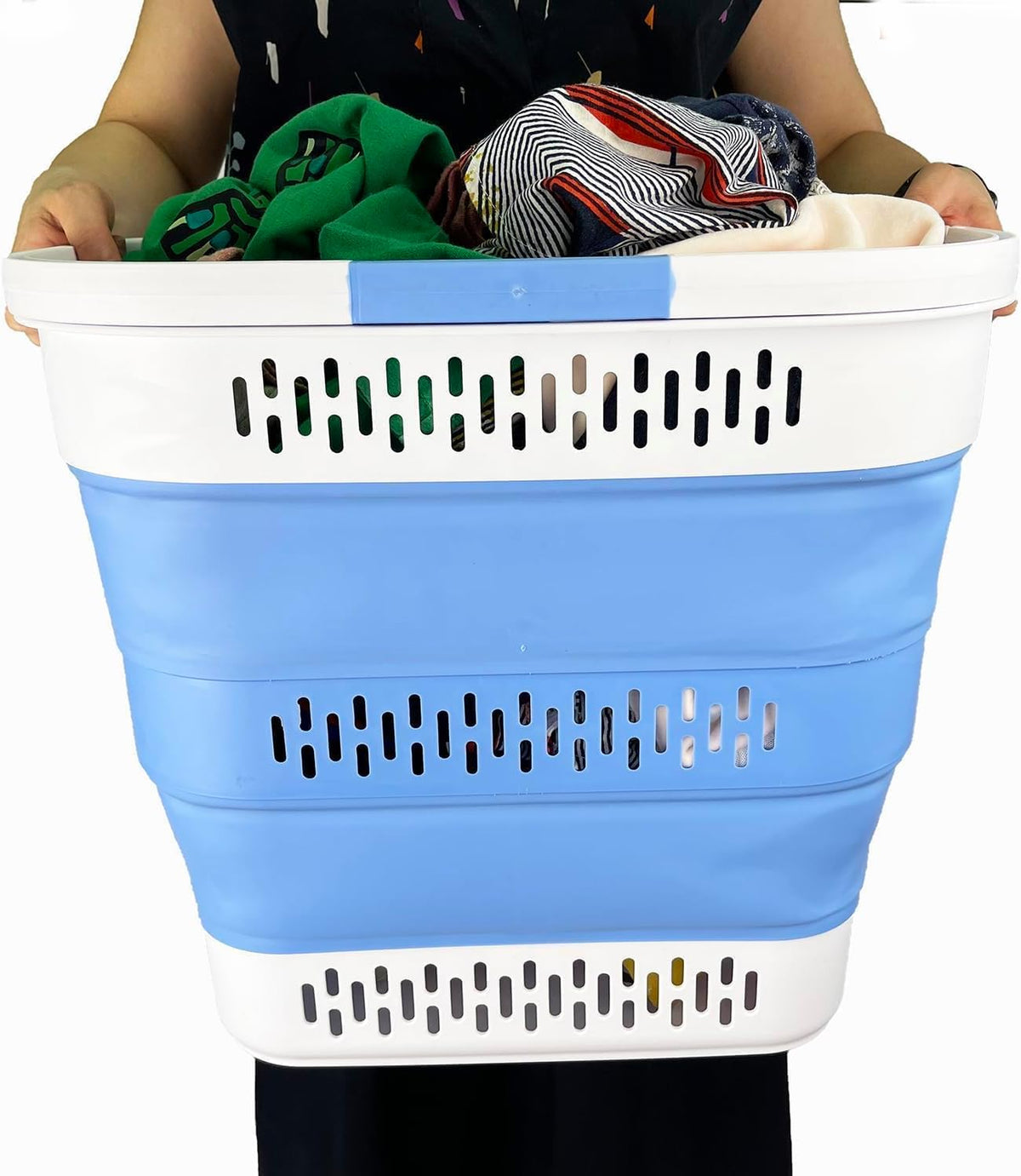 SAMMART 40L (10.5 Gallon) Collapsible Plastic Laundry Basket with Handles - Foldable Pop Up Storage