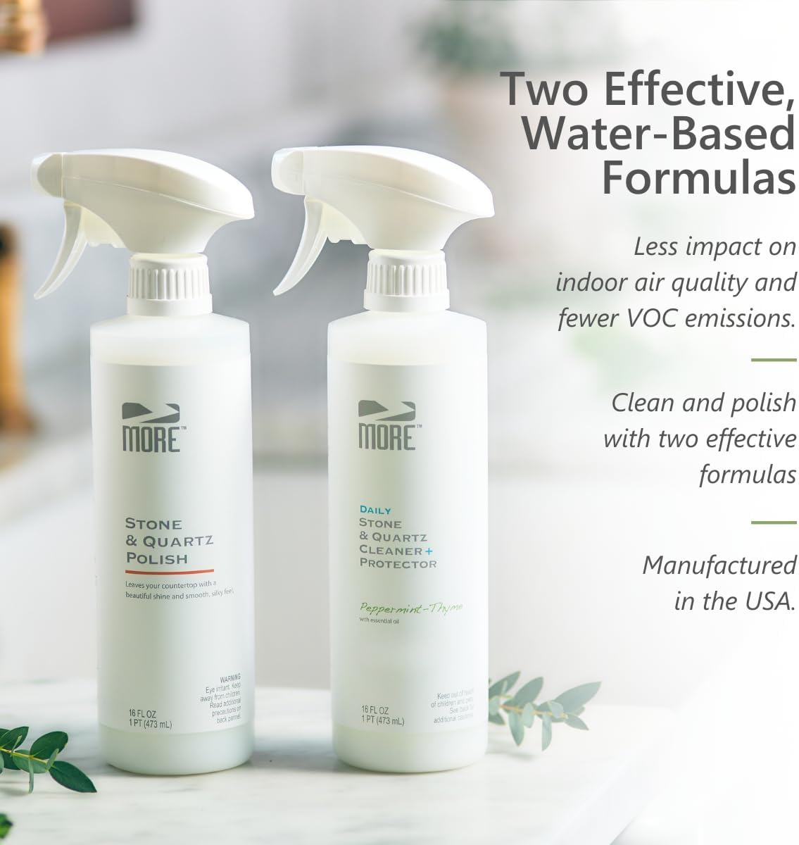 MORE - Twin Pack - Includes Stone & Quartz Cleaner + Polish - Granite, Quartz & Marble Cleaner &