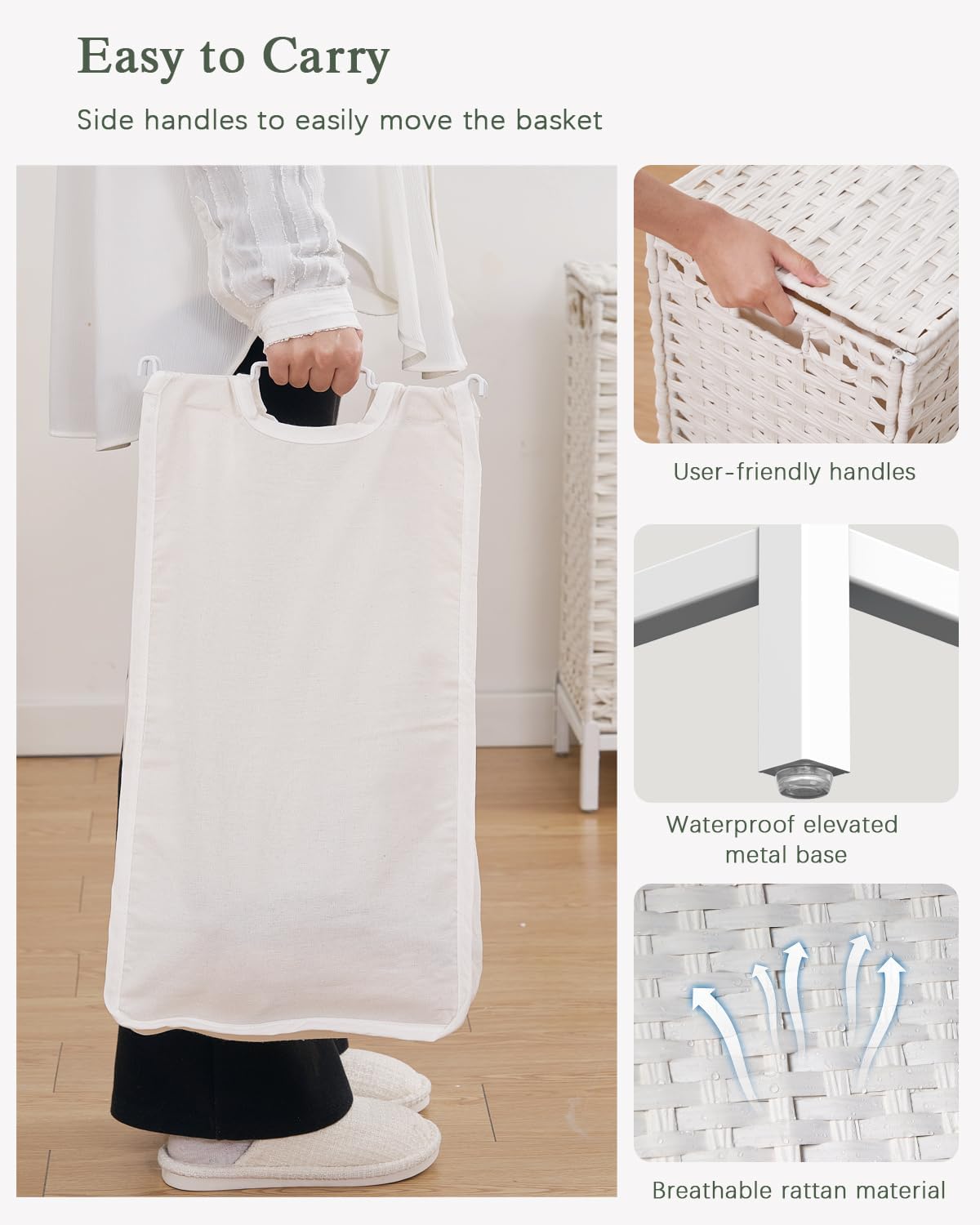 Laundry Hamper with Lid 132 L, (35 Gallons) Clothes Hamper with Lid, Handwoven Rattan Laundry