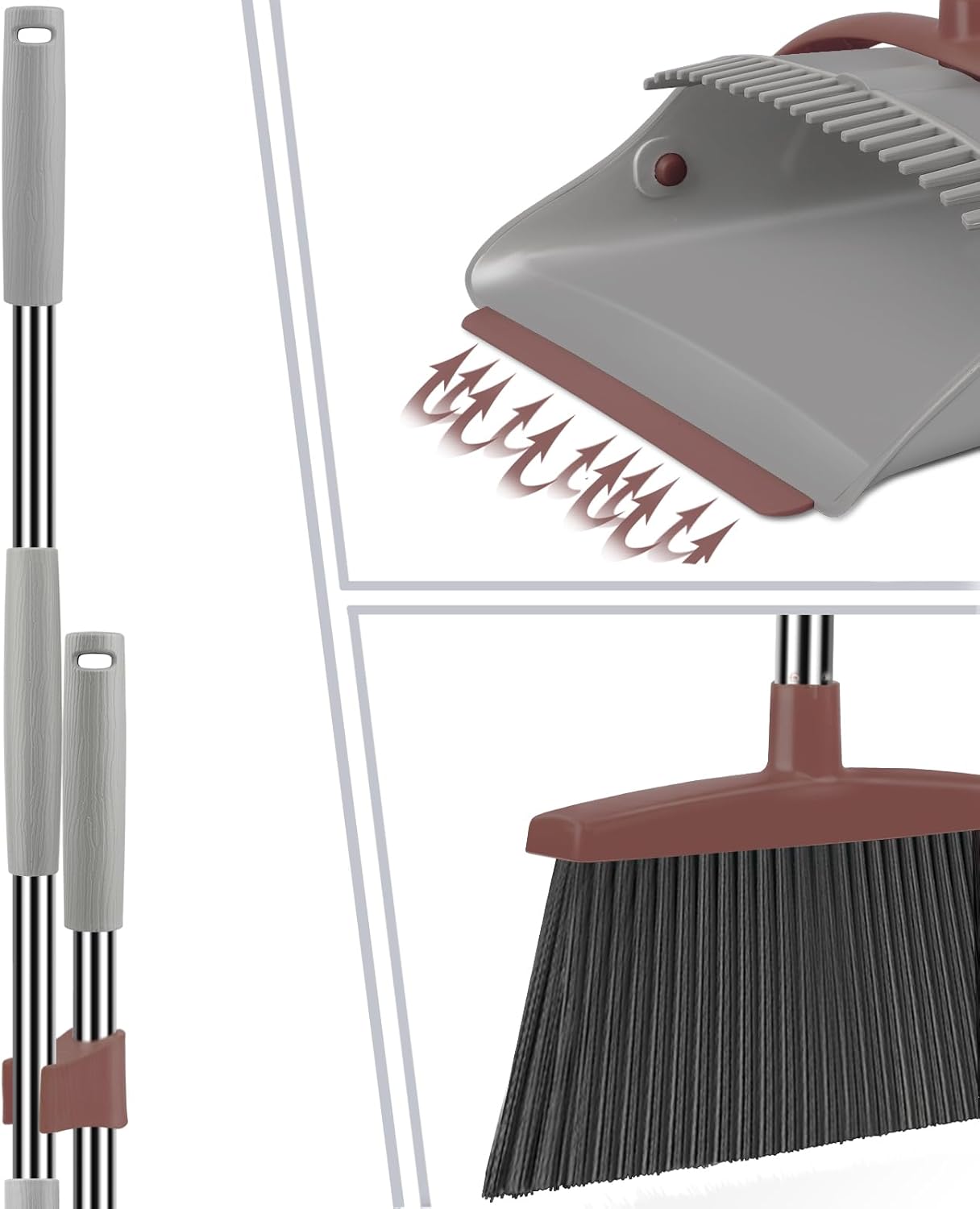 Ivandar Broom with Dustpan Combo Set, 50.6 inch Long Handle, Upright Standing Broom and Dustpan Set