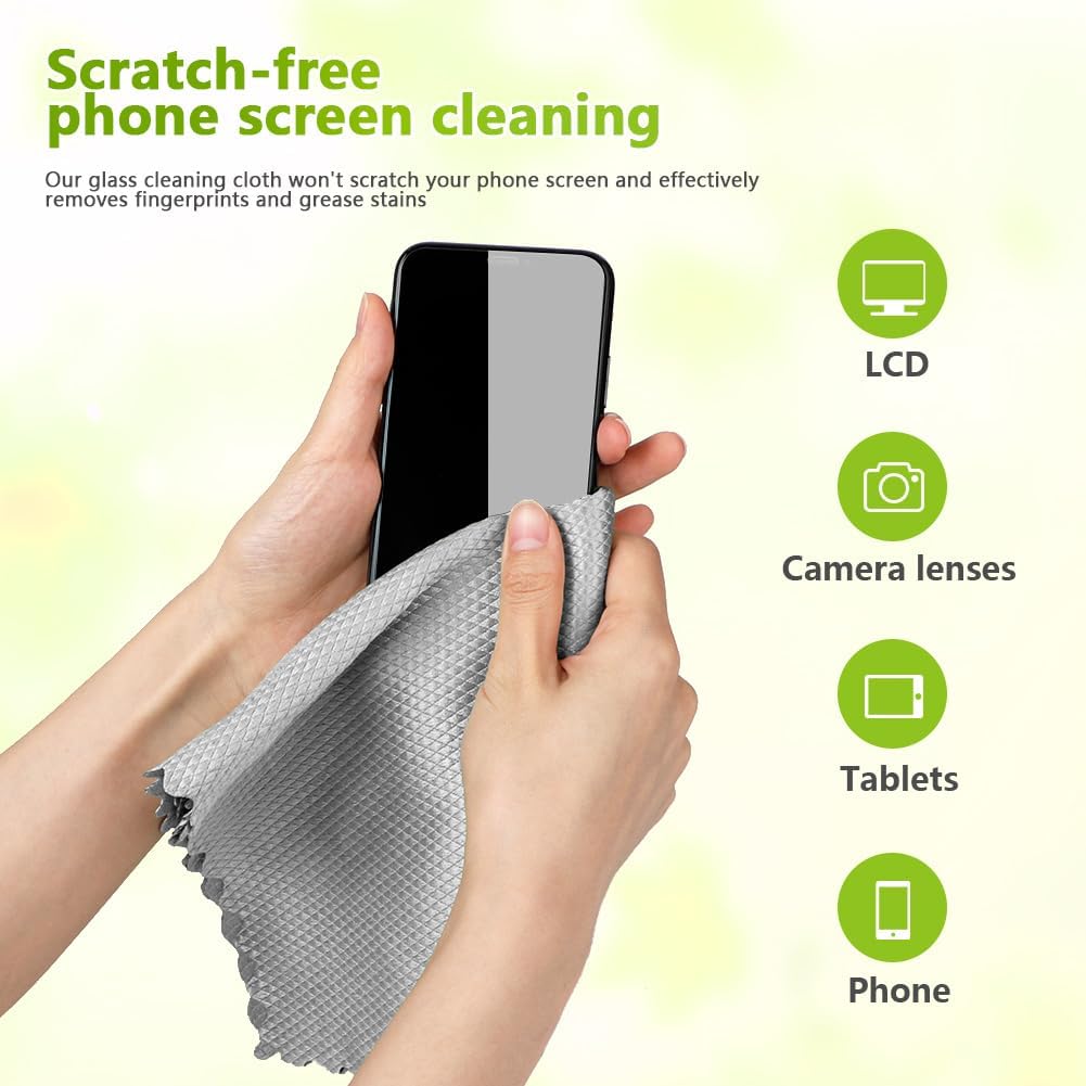 HOMEXCEL Grey Microfiber Glass Cleaning Cloths-6PK, 16"x14" Lint Free Window Cleaning Cloth