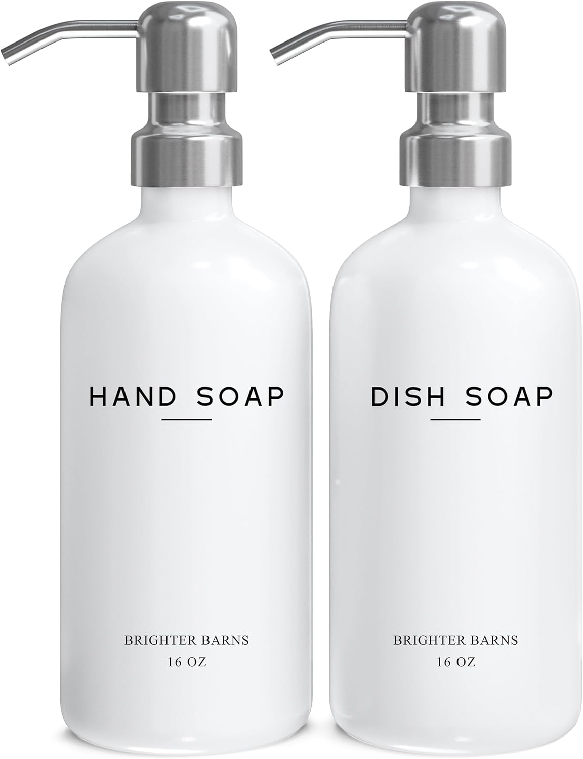 White Glass Hand and Dish Soap Dispenser Set by Brighter Barns - Modern Kitchen Soap Dispenser Set