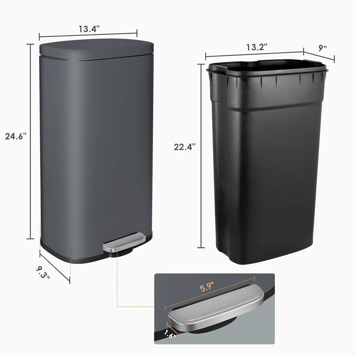 AthLike Trash Can, Stainless Steel Kitchen Garbage Can, Step Waste Bin with Hinged Lid and
