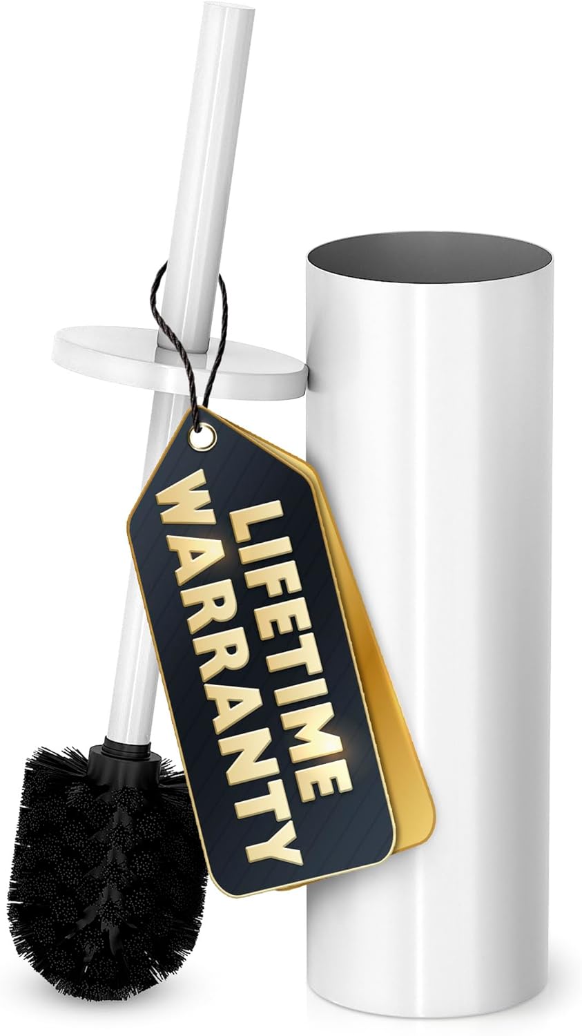 Stainless Steel Toilet Brush and Holder Set White - Long Handle Toilet Bowl Cleaner Brush and