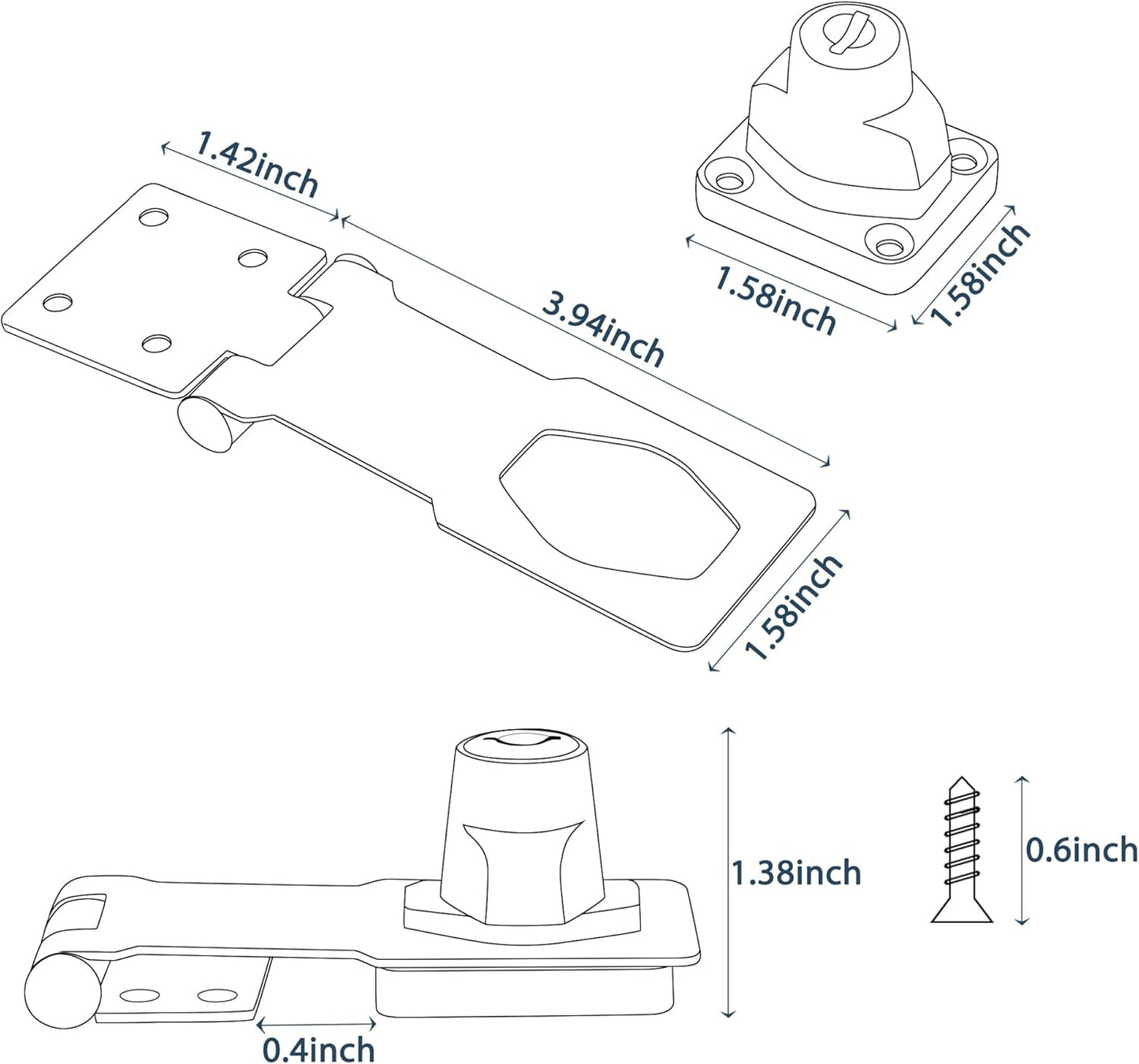 Alise Keyed Hasp Lock,4 Inch Safety Packlock Clasp Hasp Lock Latch with Lock,Door Hinge Lock with