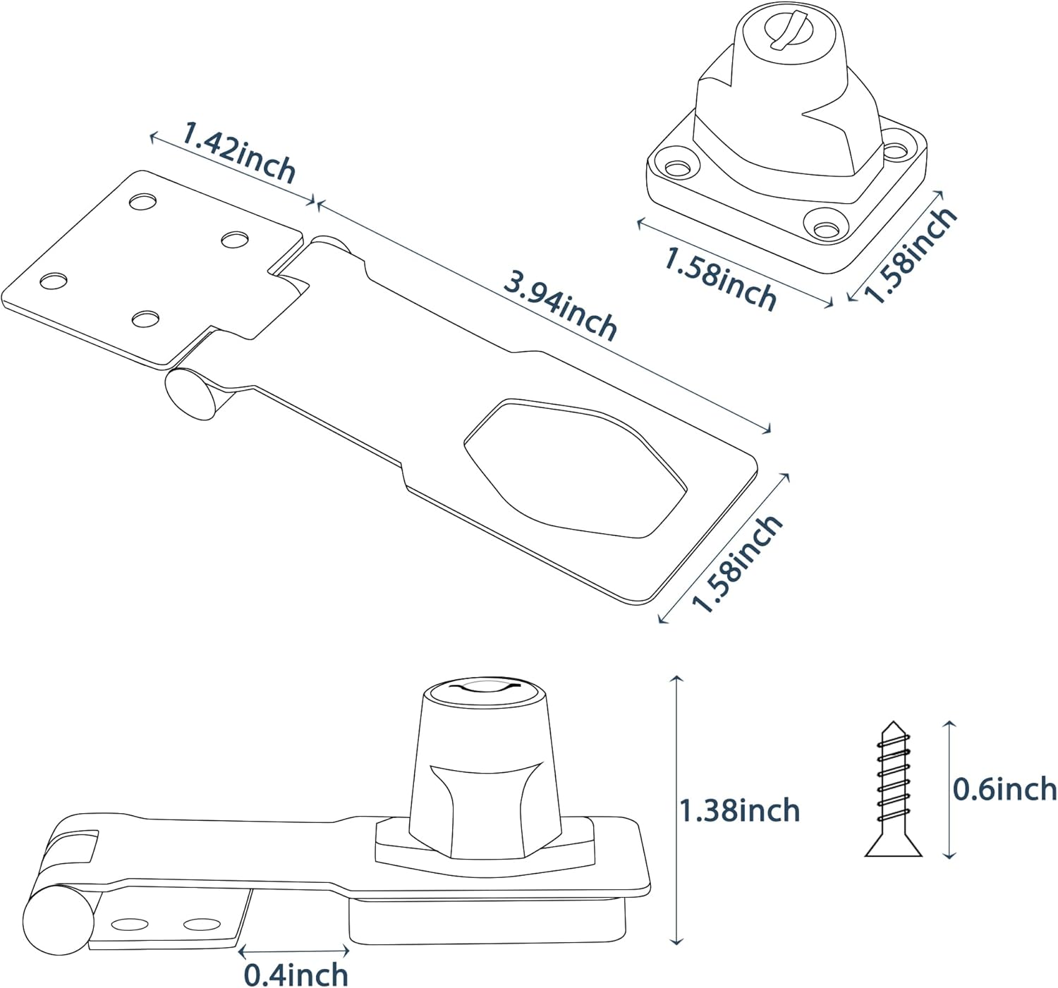 Alise Keyed Hasp Lock,4 Inch Safety Packlock Clasp Hasp Lock Latch with Lock,Door Hinge Lock with