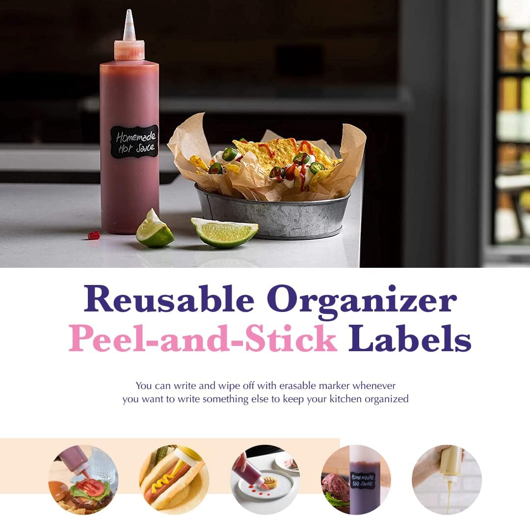 6-Pack Condiment Squeeze Bottles for Sauces - Includes Funnel, Erasable Marker & Reusable Labels