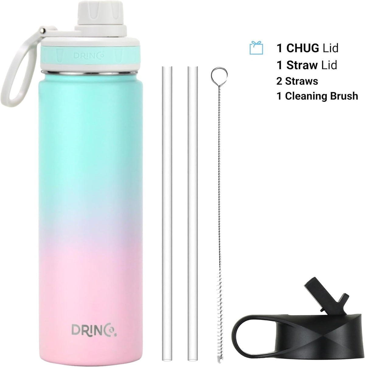 DRINCO Stainless Steel Water Bottle Spout Lid Vacuum Insulated Double Wall Water Bottle Wide Mouth