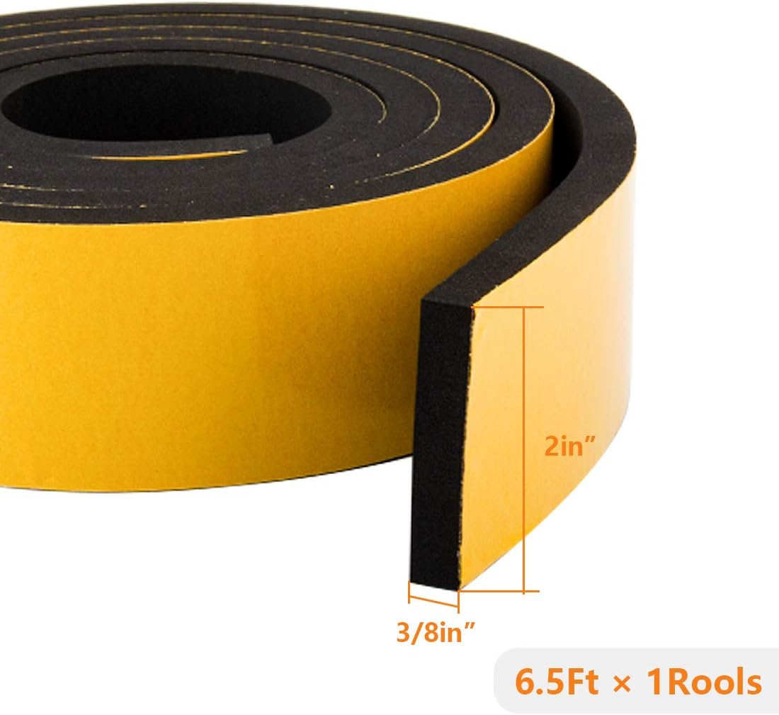 Neoprene Foam Weather Stripping, 2 Inch Wide X 3/8 Inch Thick, Door Jamb Seal Strip with Adhesive
