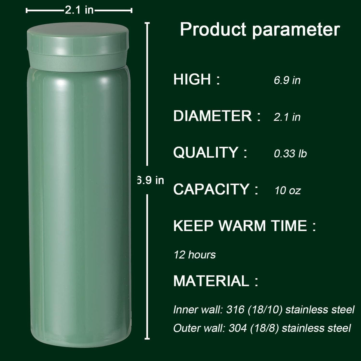 10oz Mini Water Bottle Stainless Steel Thermos Small Flask - Insulated Vacuum, Leak Proof, Keeps