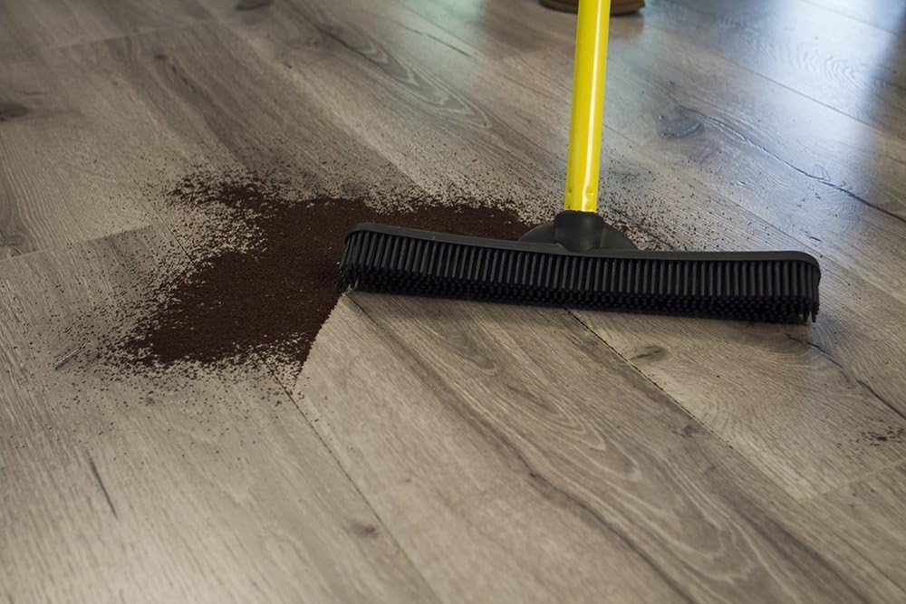 FURemover Original Pet Hair Rubber Broom with Squeegee, with 58" Telescopic Handle for Carpet, Tile