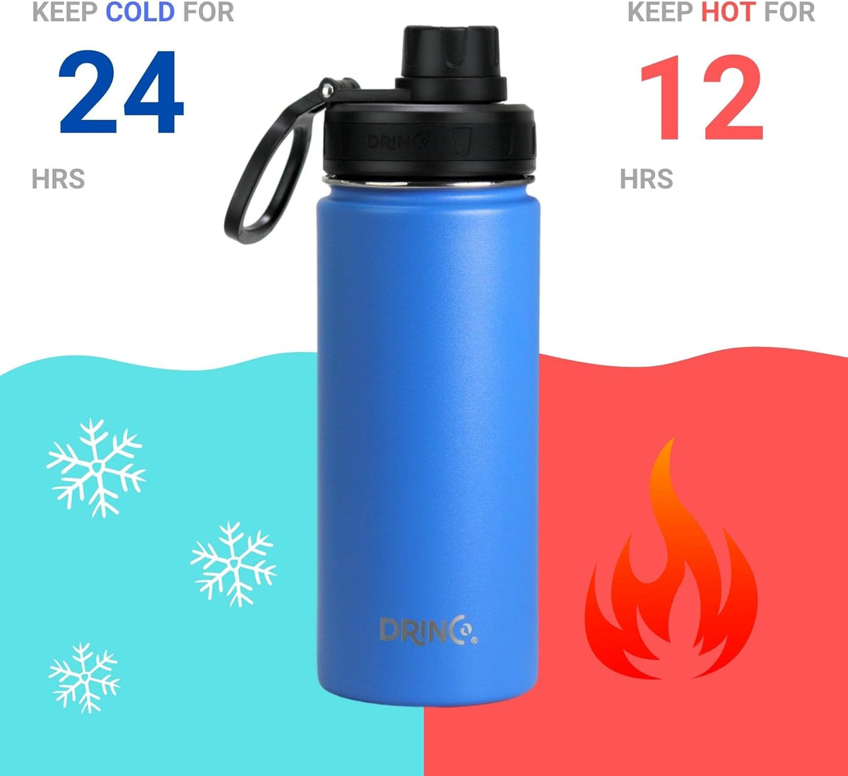 DRINCO Stainless Steel Water Bottle Spout Lid Vacuum Insulated Double Wall Water Bottle Wide Mouth