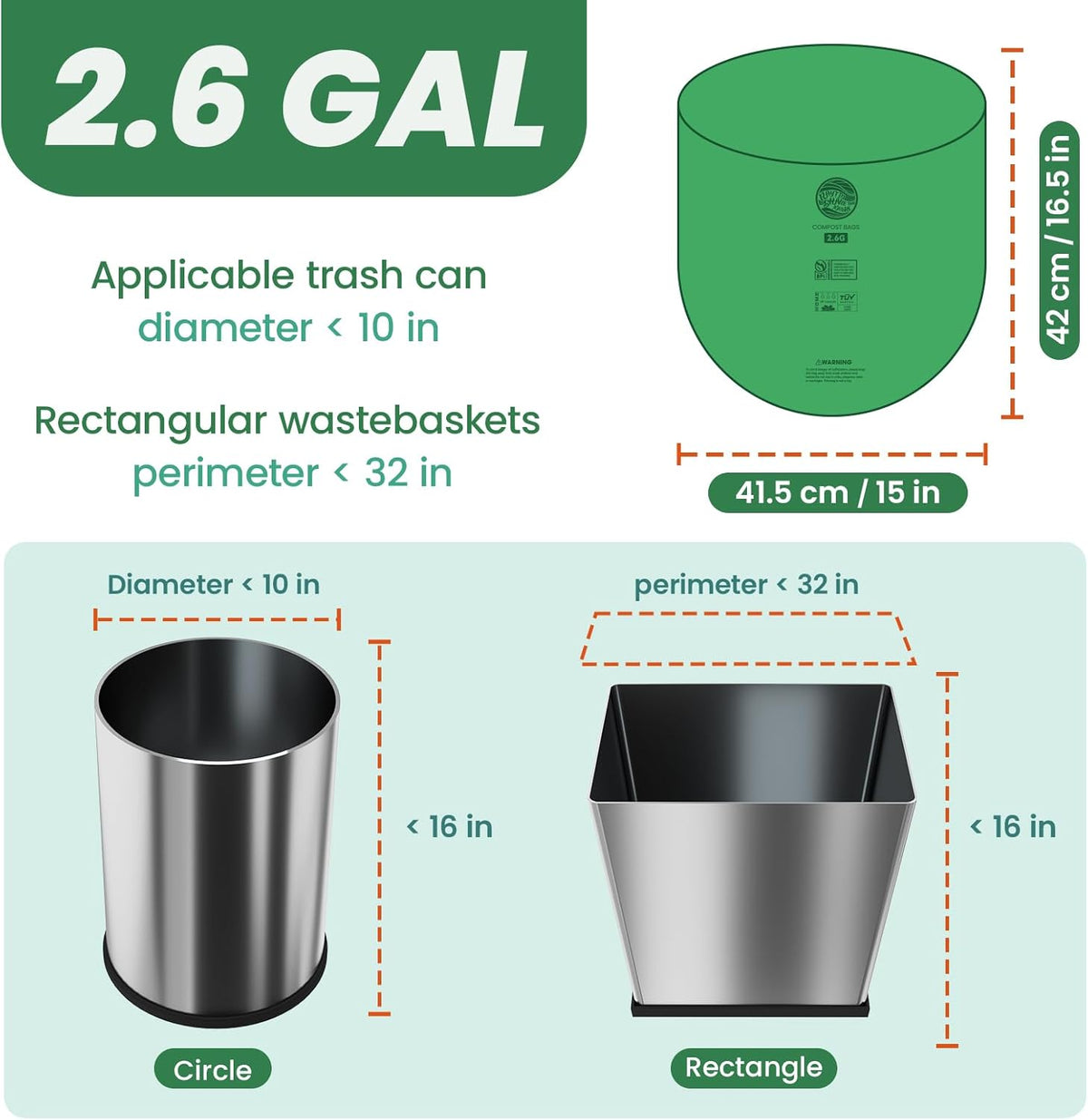 RAYTID Compostable trash Bags 2.6 Gallon Compost Bags for Kitchen Countertop Bin 1.3,2,3, Gallon
