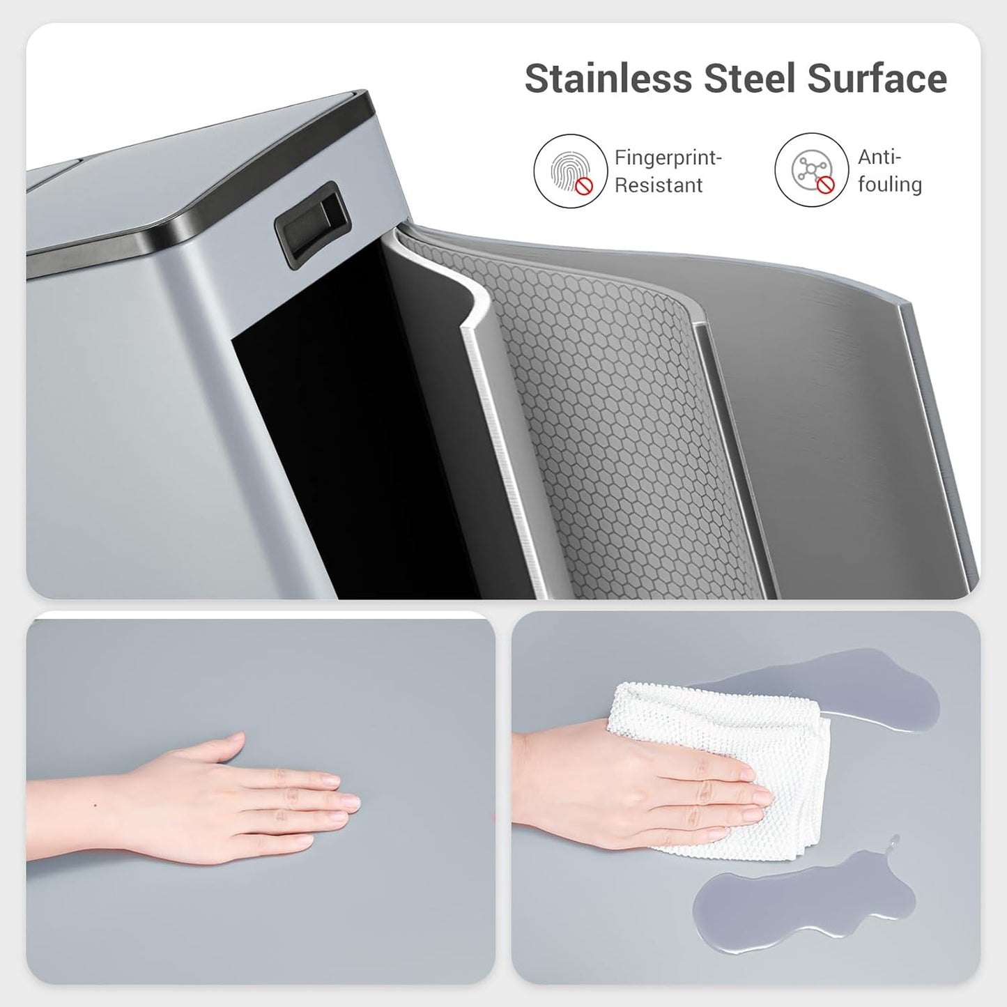 Arlopu 16 GallonStainless Steel Trash Can, 60L Dual Compartment, Metal Kitchen Step Recycle Bin