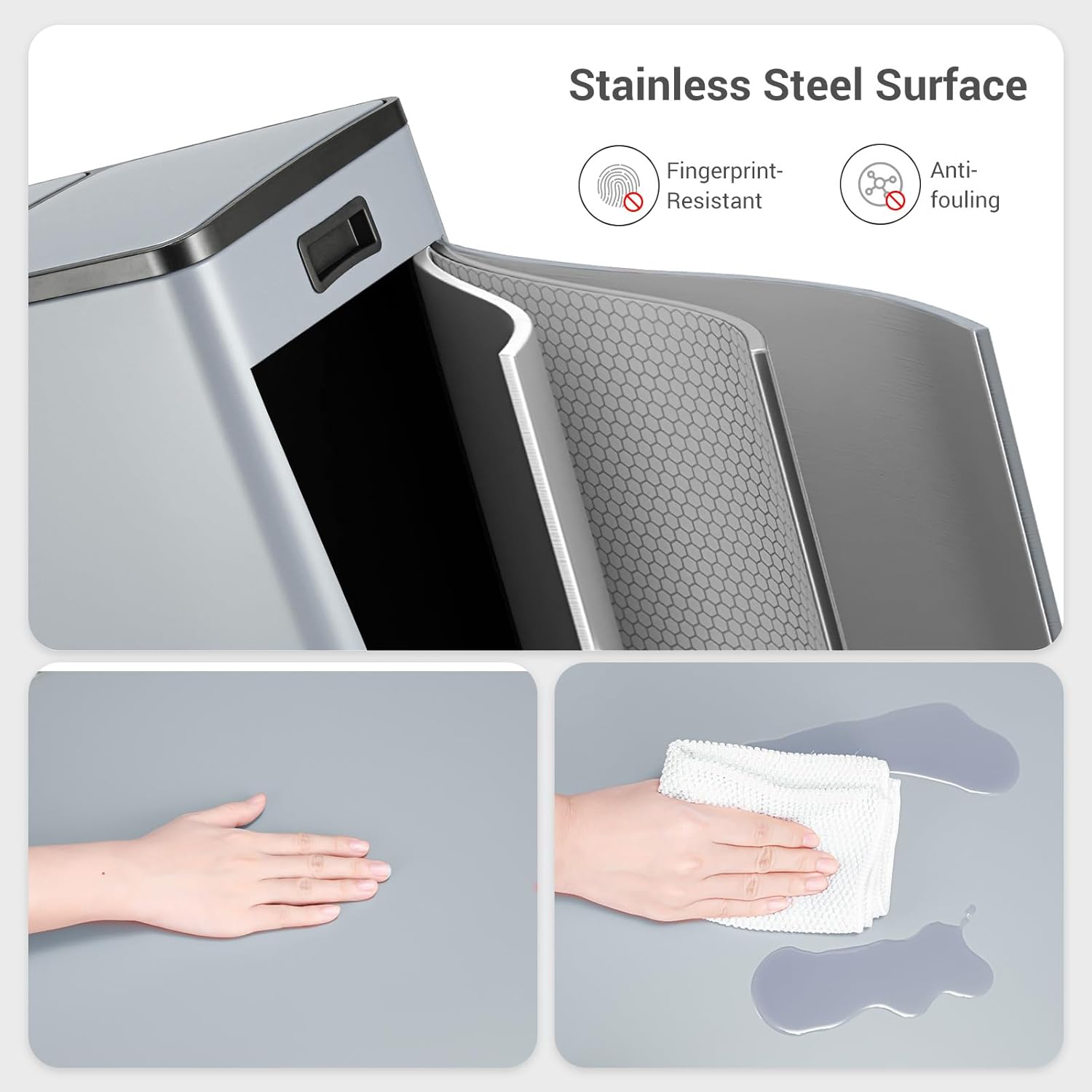Arlopu 16 GallonStainless Steel Trash Can, 60L Dual Compartment, Metal Kitchen Step Recycle Bin